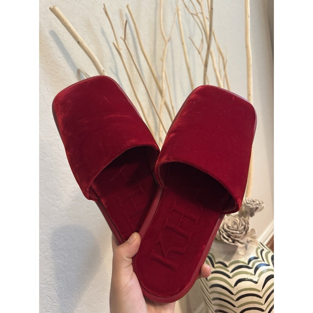 KHAITE Monaco Leather-Trimmed Velvet Slippers Mules IT 37 US 7 Red Square Toe